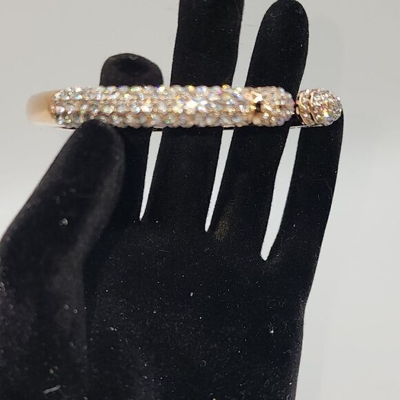 Round Crystal 14k Rose Gold Plated Cuff Bangle Bracelet NWOT - Picture 4 of 5